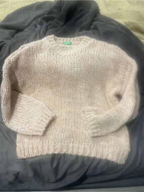 UNITED COLORS OF BENETTON Chunky Knit Sweater Cream Pink M/L NWOT Cozy Aesthetic